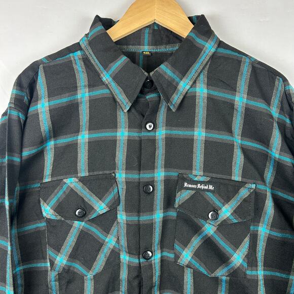 Demons Behind Me Flannel Button Up Shirt Teal/Black Plaid Men's Size 4XL - Picture 2 of 12